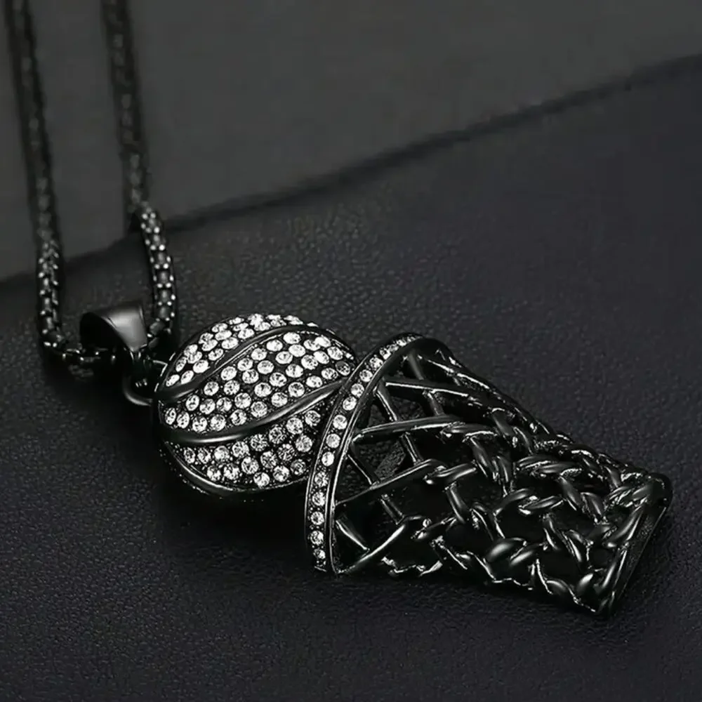 Basketball Necklace Black with Rhinestones 24” Chain